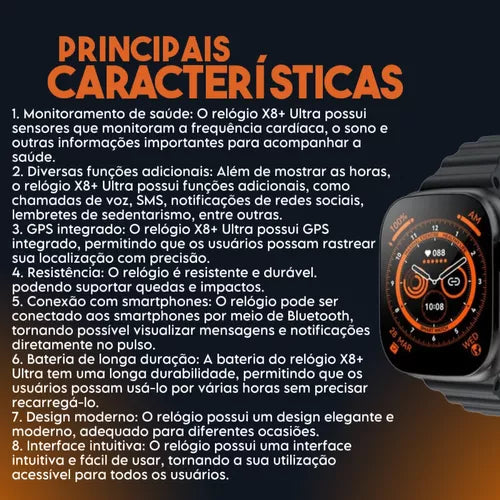 Relógio Smartwatch X8 Ultra Tela HD 49mm Laranja