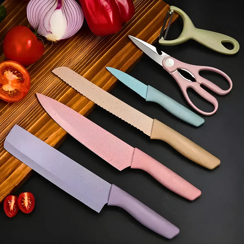 Conjunto de Facas 7 Peças Aço Inoxidável Coloridas