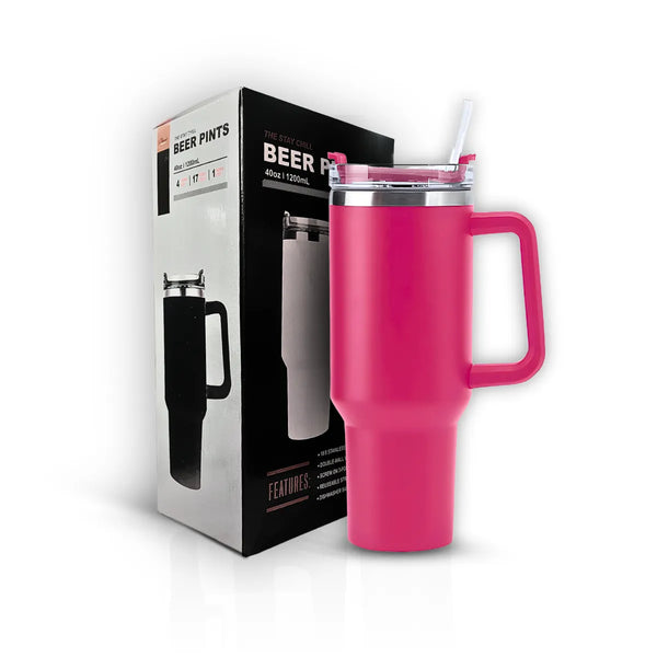Copo Térmico Grande Canudo Rosa 1200ml