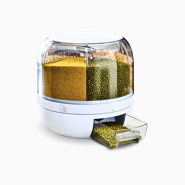 Dispenser de Alimentos e Grãos Giratório com 6 Divisões