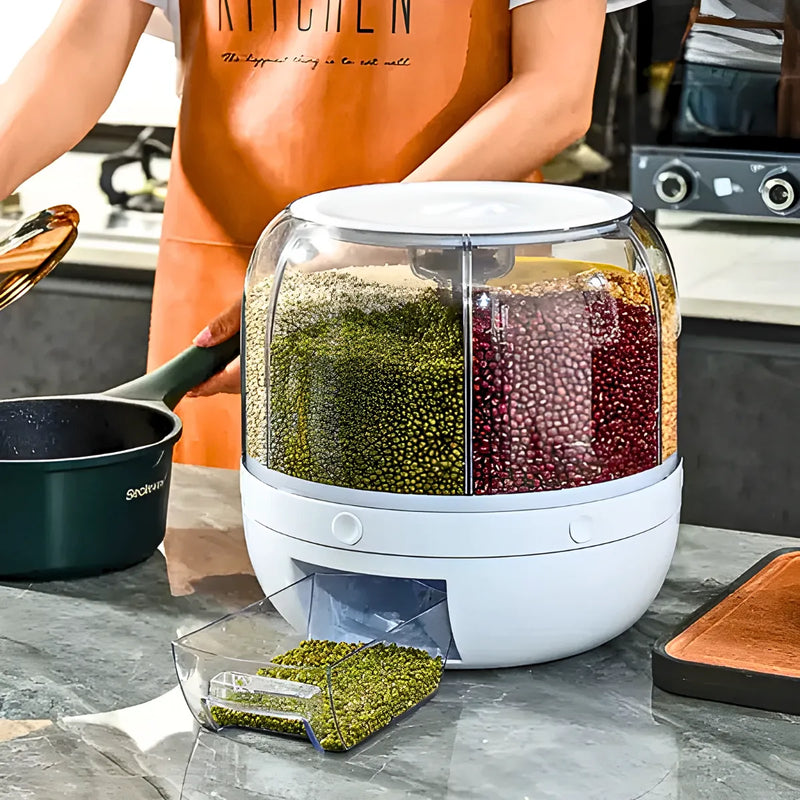 Dispenser de Alimentos e Grãos Giratório com 6 Divisões