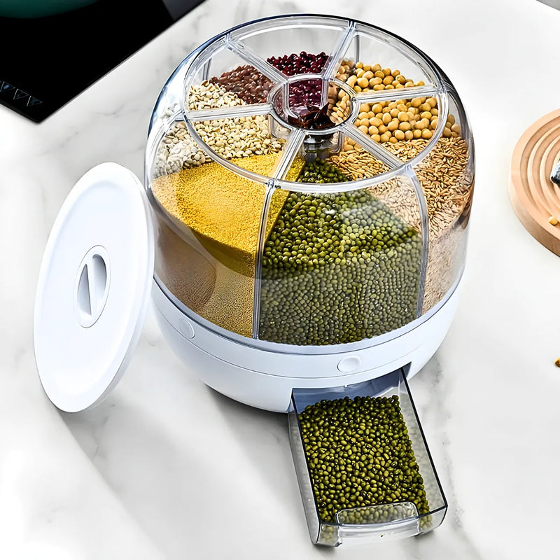 Dispenser de Alimentos e Grãos Giratório com 6 Divisões