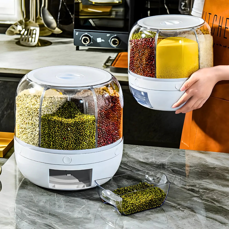 Dispenser de Alimentos e Grãos Giratório com 6 Divisões