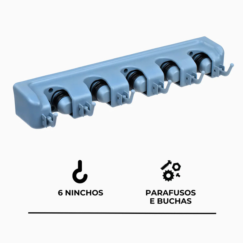 Suporte Multiuso Organizadora de Rodo e Vassoura 6 Ganchos