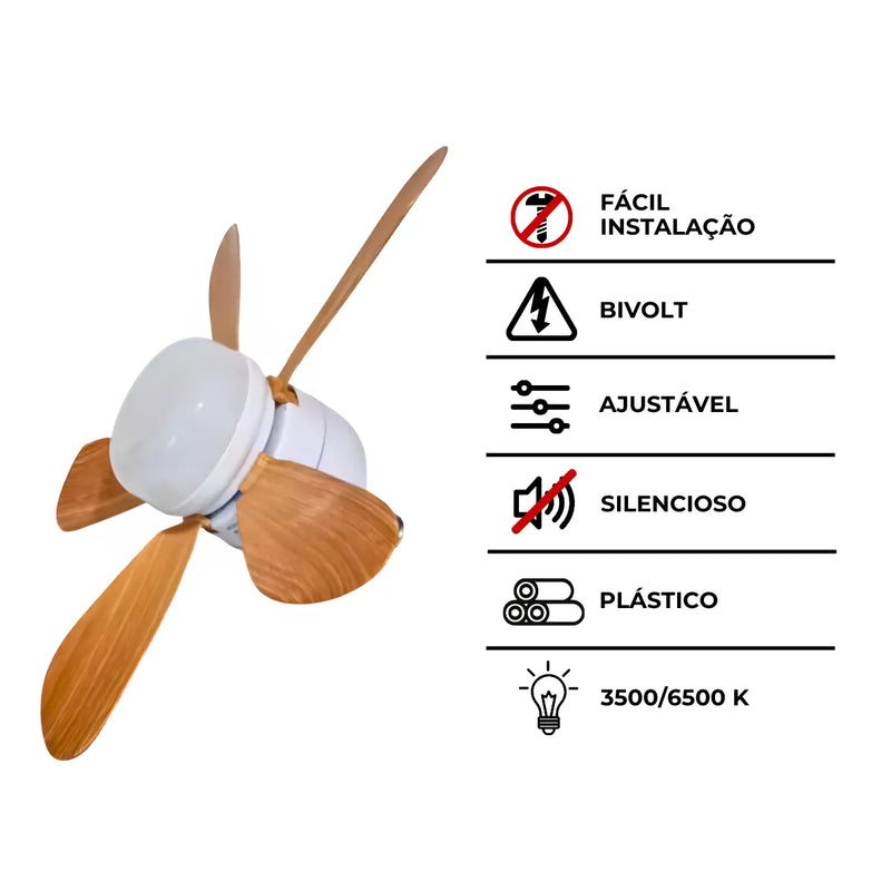 Luminária Ventilador Teto Controle Remoto 5 Pétalas