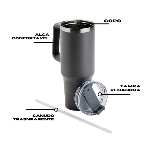 Copo Térmico Grande 1200 Ml Canudo Parede Dupla Cor Azul Cla
