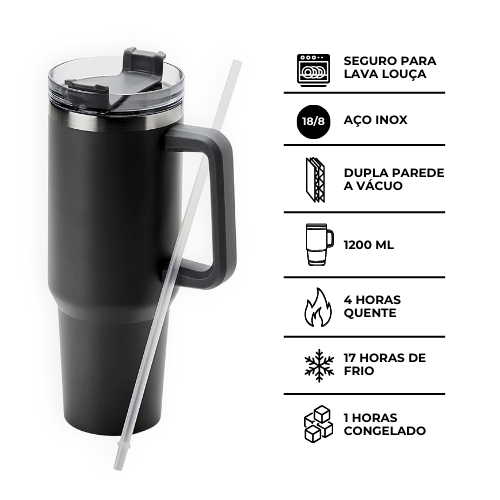 Copo Térmico Grande 1200 Ml Canudo Parede Dupla Cor Azul Cla