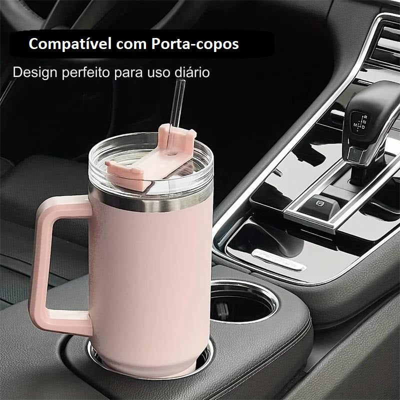Copo Térmico Grande 1200 Ml Canudo Parede Dupla Cor Salmão